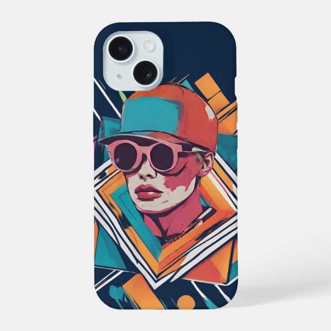 Cool boy, abstract dynamic pop art iPhone 15 case (Back)