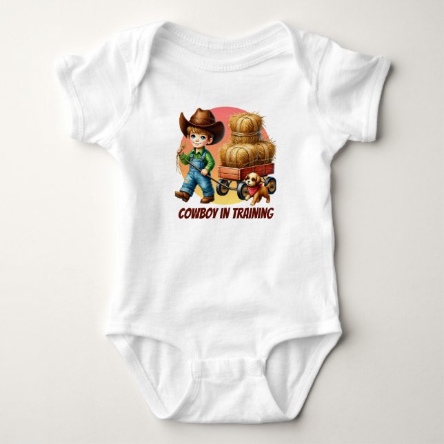 Cool boy cowboy training customisable  baby bodysuit (Front)