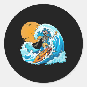 Cool Boy Summer Vacation Skeleton Surfing Hawaii H Classic Round Sticker