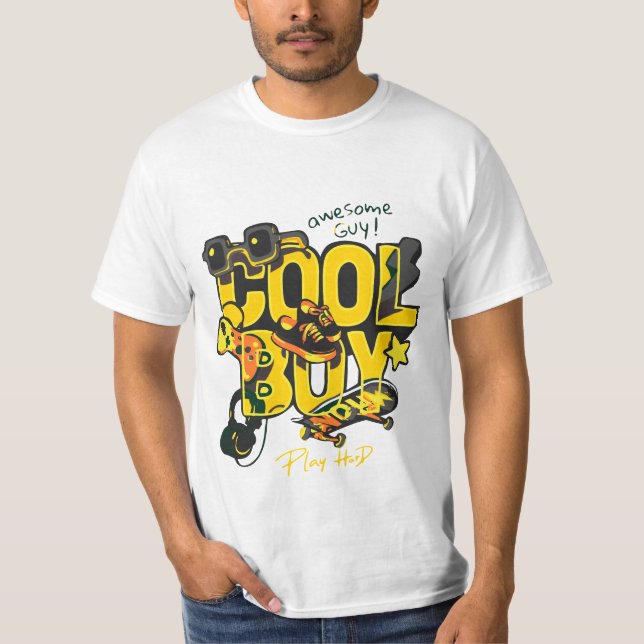 Cool Boy Typography with stylish Icons of Hobby T-Shirt (Front)
