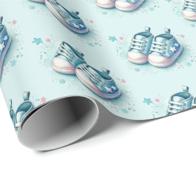 Cool boys baby shower tiled shoes wrapping paper (Roll Corner)