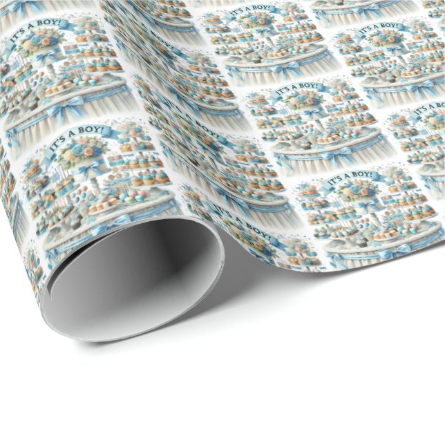 Cool boys baby shower tiled  wrapping paper (Roll Corner)