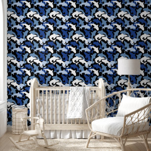 Cool boys beach shark nursery wallpaper