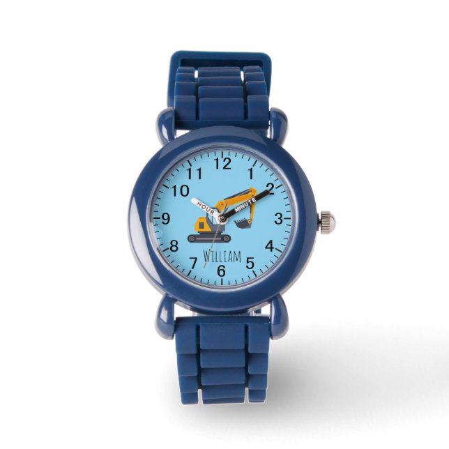 cool boys construction digger truck add name watch (Front)