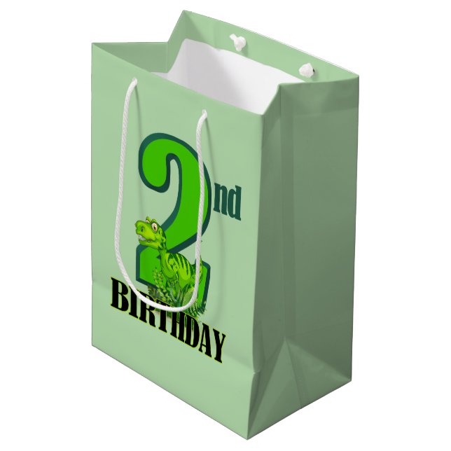 Cool boys dinosaur party 2nd medium gift bag (Front Angled)