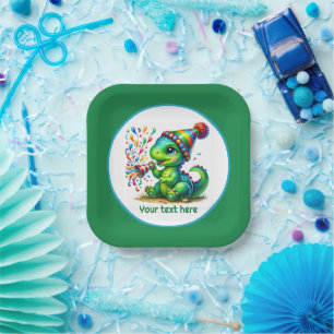 Cool boys dinosaur party add text paper plate