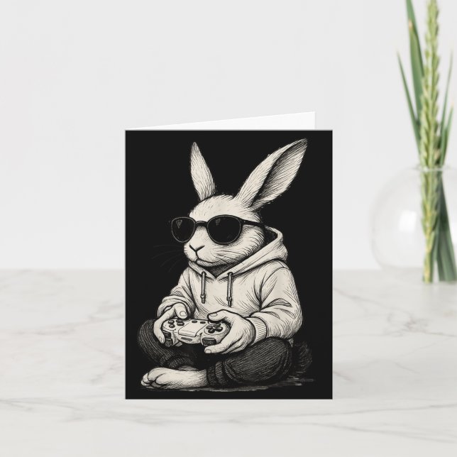 Cool Boys Easter Bunny Gamer Video Game Card (Front)