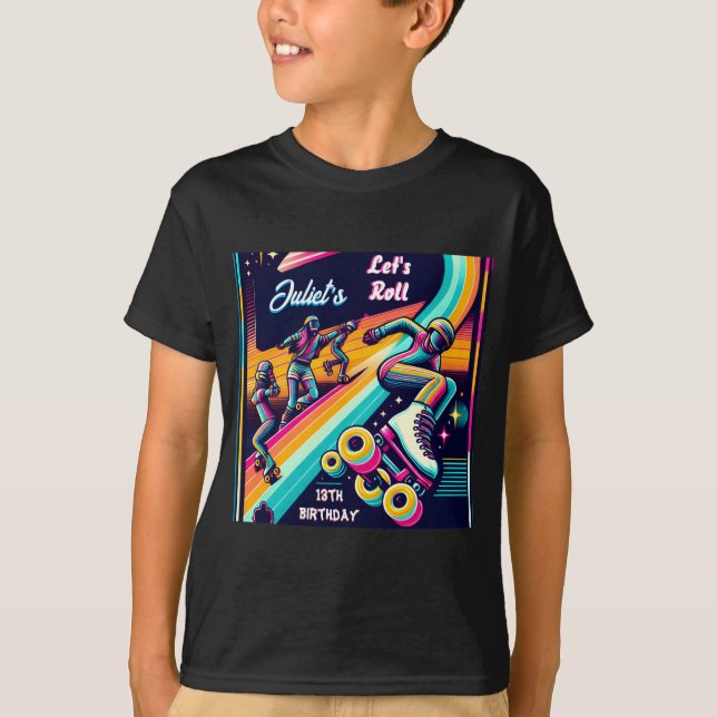 cool boys girls Roller Skating 13th Birthday T-Shirt (Front)