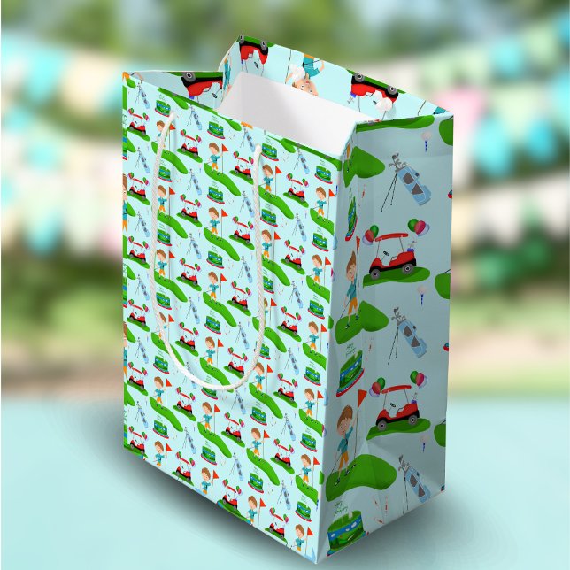 Cool Boy's Golfing Themed Birthday Party Medium Gift Bag (Great Cool Boy Golf Bag as a gift bag for a fun golf themed birthday party!)
