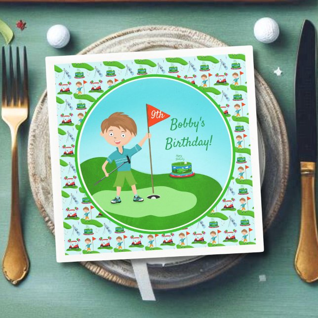 Cool Boy's Golfing Themed Birthday Party Napkin (Creator Uploaded)