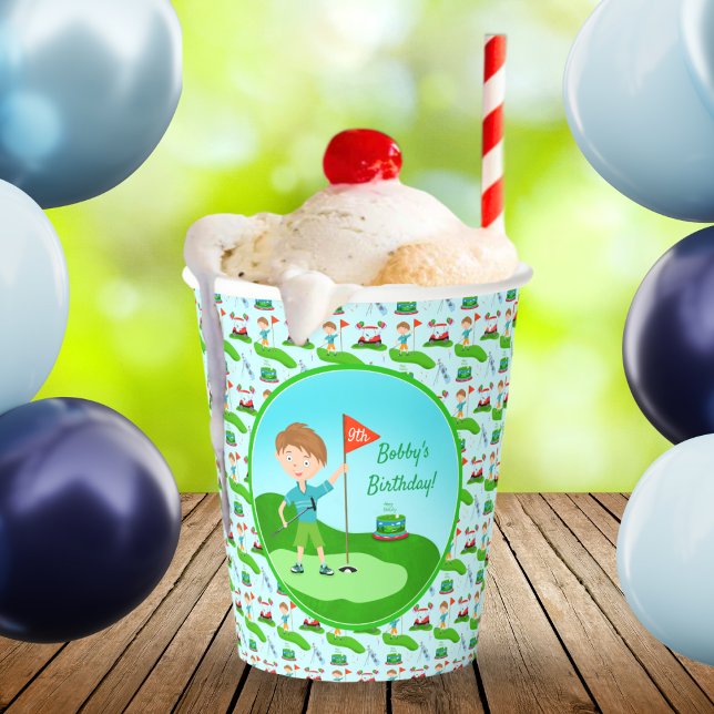 Cool Boy's Golfing Themed Birthday Party Paper Cups (Creator Uploaded)