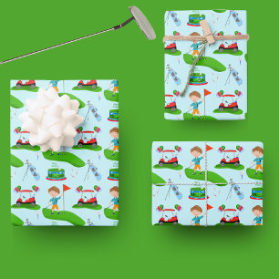 Cool Boy's Golfing Themed Birthday Party Wrapping Paper Sheet