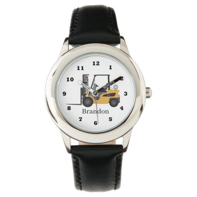 cool boys kids construction forklift add name watch (Front)