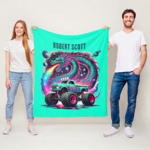 Cool boys monster truck add name  fleece blanket