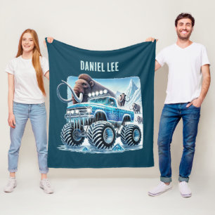 Cool boys monster truck add name fleece blanket