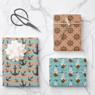 cool boys pirate  tiled pattern wrapping paper sheet
