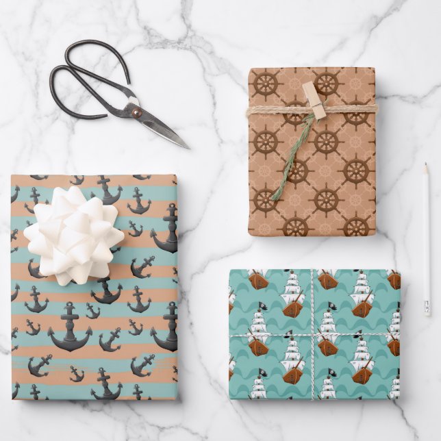 cool boys pirate  tiled pattern wrapping paper sheet (Front)