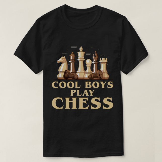Cool Boys Play Chess Design T-Shirt (Design Front)
