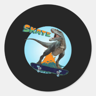 Cool Boys Skateboarding T Rex Dinosaur Skateboard  Classic Round Sticker