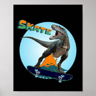 Cool Boys Skateboarding T Rex Dinosaur Skateboard  Poster