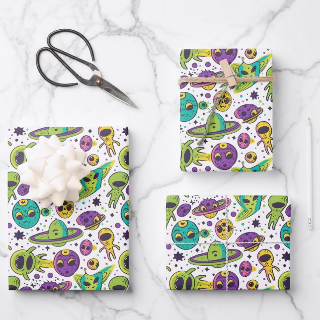 Cool boys space lovers tiled party wrapping paper sheet (Front)