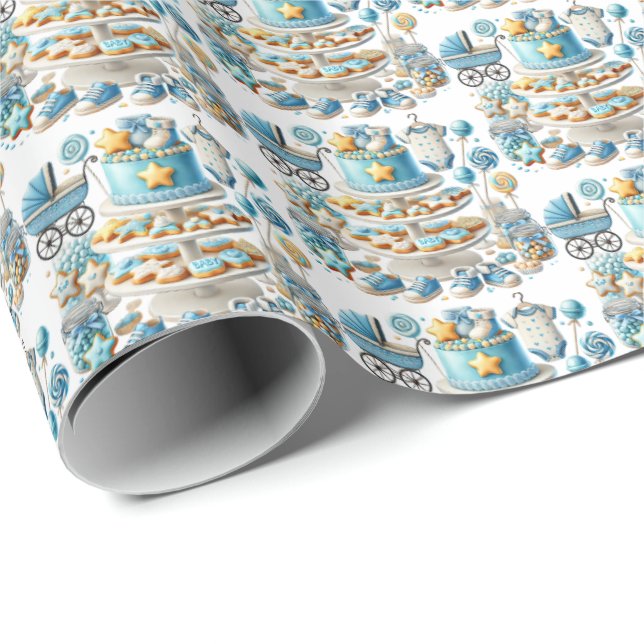 Cool boys tiled baby shower pattern wrapping paper (Roll Corner)