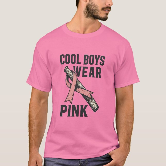 Cool Boys Wear Pink for Cancer Solidarity T-Shirt (Front)