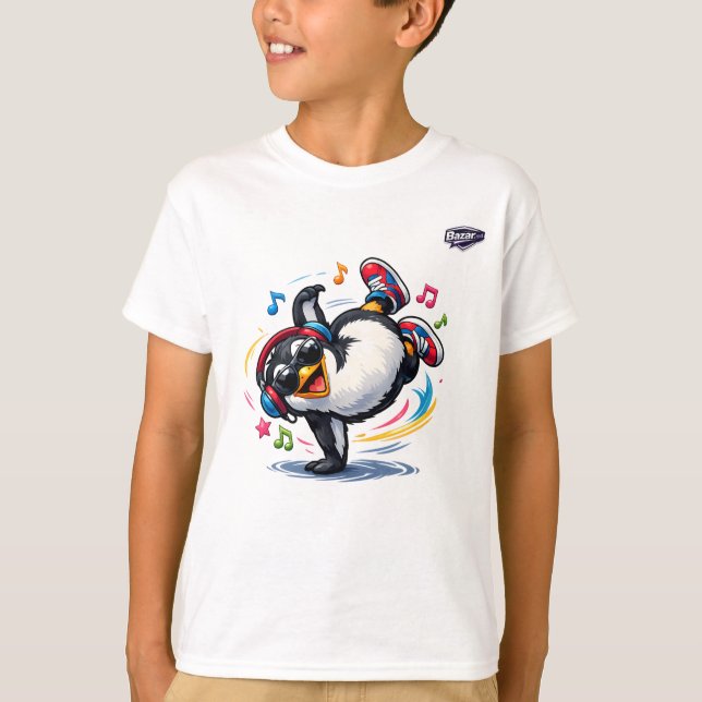 Cool Breakdancing Penguin Kids T-Shirt (Front)