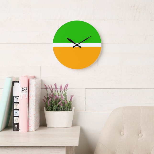 Cool Bright Lime Green Golden Orange Colour Block Large Clock (Reading Room)