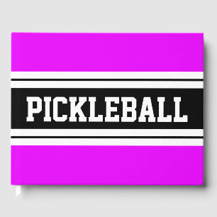 Cool Bright Pink White Black Stripes PICKLEBALL Guest Book
