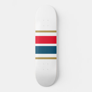 Cool Bright Red Ocean Teal Racing Stripes On White Skateboard