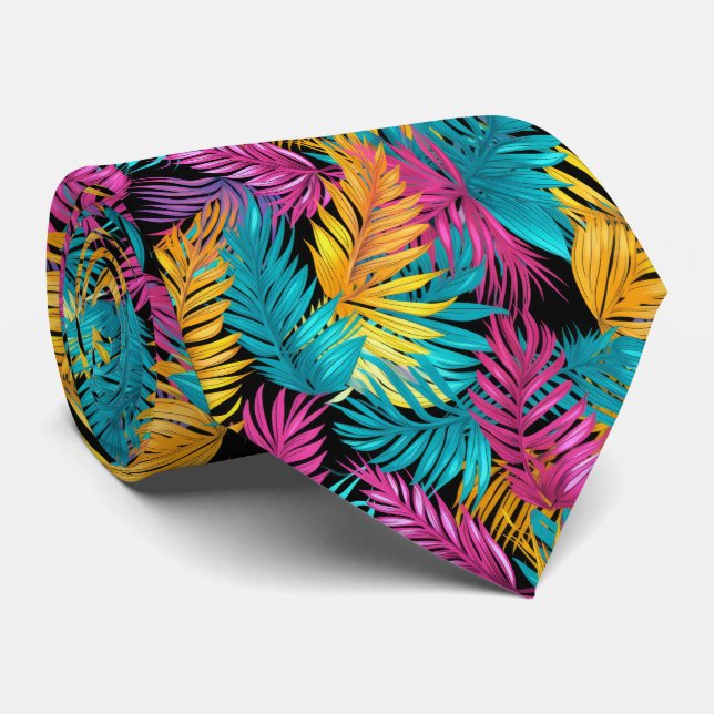 Cool bright tropical tiled leaf pattern tie (Rolled)
