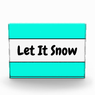 Cool Bright White Mint Blue LET IT SNOW Text Photo Block