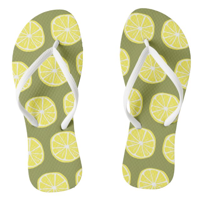 Cool Bright Yellow Lemon Slice Pattern on Green Jandals (Footbed)
