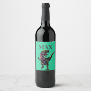Cool Briliant Awesome Perfect Colourful Dinosaur Wine Label