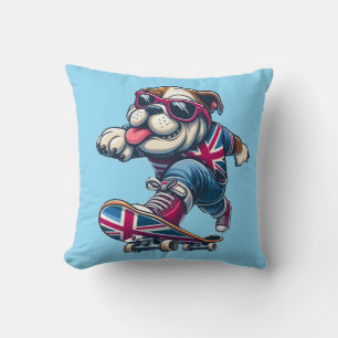 Cool British Bulldog on Skateboard Cushion