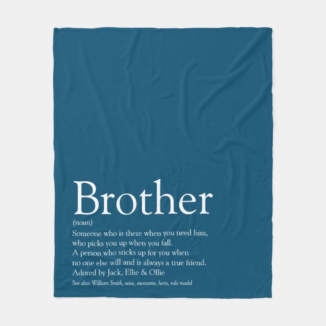 Cool Brother Definition Quote Modern Blue Fun Fleece Blanket (Front)