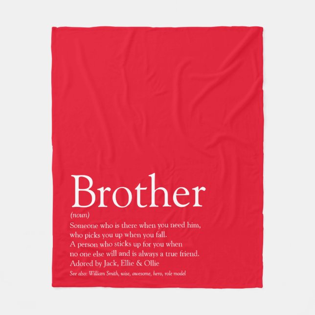 Cool Brother Definition Quote Modern Red Fun Fleece Blanket (Front)