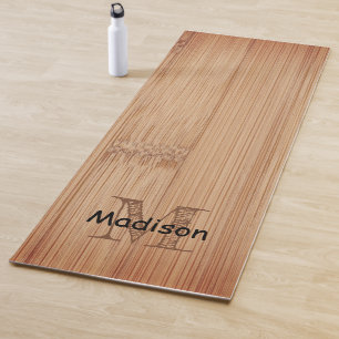 Cool brown burnt bamboo wood print Monogram Yoga Mat