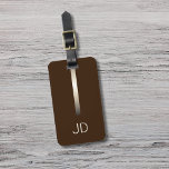 Cool Brown Faux Metal Stripe Monogram  Luggage Tag<br><div class="desc">Elegant customisable dark brown luggage tag with FAUX metal stripe and your bold monogram.</div>