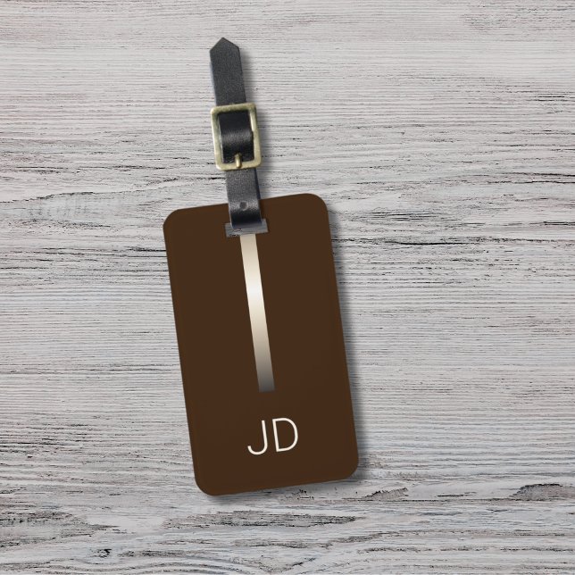 Cool Brown Faux Metal Stripe Monogram  Luggage Tag (Creator Uploaded)