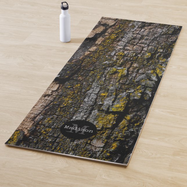 Cool Brown mossy wood bark yellow lichen Monogram Yoga Mat (In Situ)