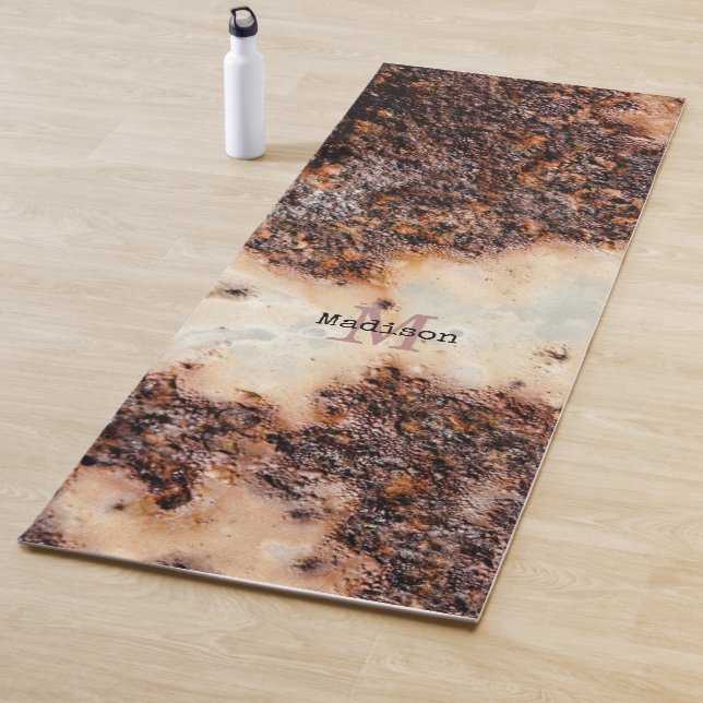 Cool brown rusty metal texture Custom Monogram Yoga Mat (In Situ)