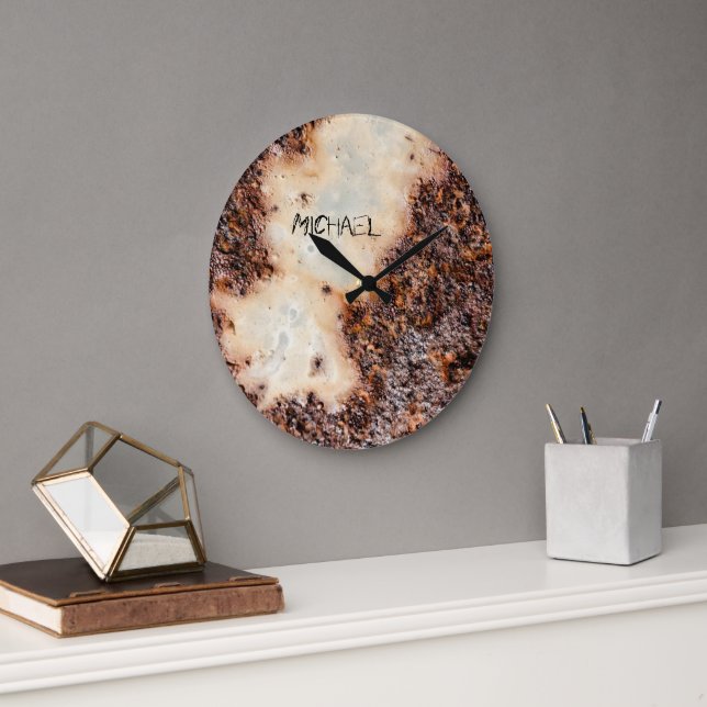 Cool brown rusty metal texture Custom name Large Clock (Office)