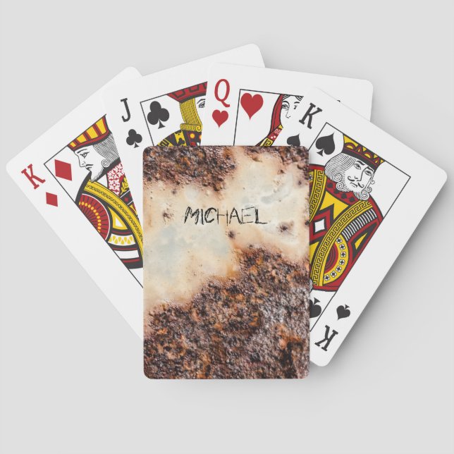 Cool brown rusty metal texture Custom name Playing Cards (Back)