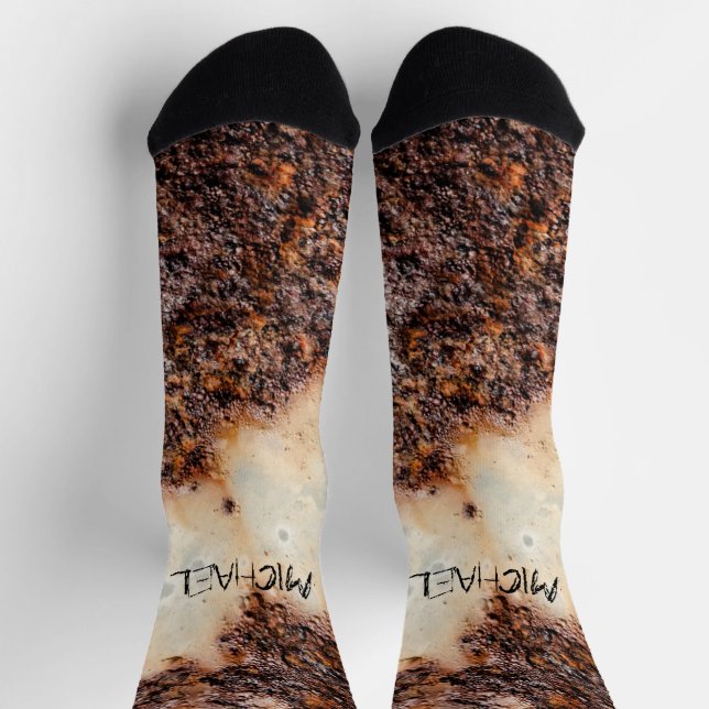 Cool brown rusty metal texture Custom name Socks (Top)