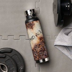 Cool brown rusty metal texture Your Custom name Water Bottle
