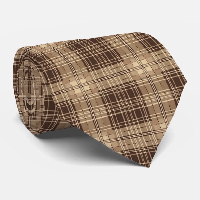 Cool brown tiled plaid pattern  tie (Rolled)