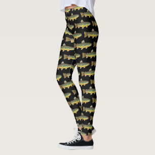 Cool Brown Trout Fly Fishing Fisherwoman Fun Leggings