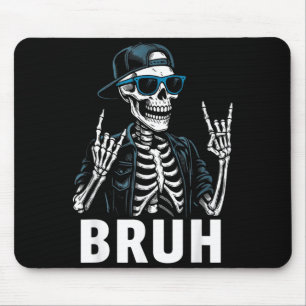 Cool Bruh Skeleton Rock On Halloween Men Teens Mouse Pad